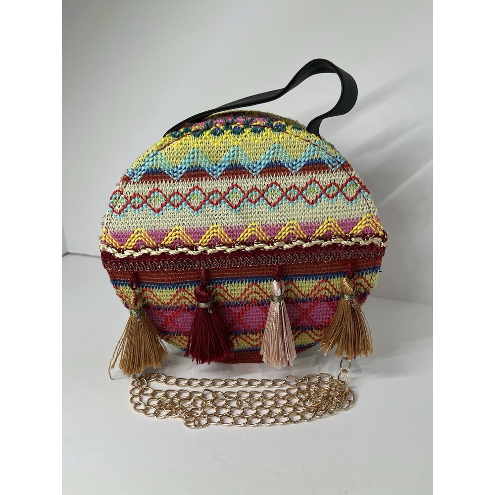 Bohemian Mini Round Crossbody Bag With Tassels (7") - E174